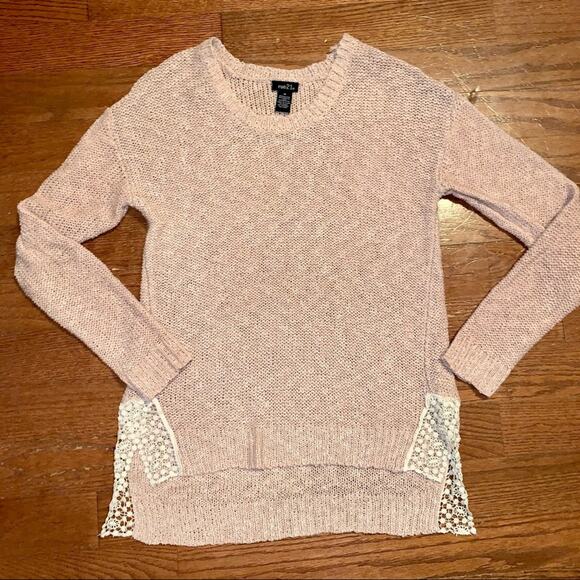 Rue 21 Light Pink Hi-Lo Sweater Womens M crochet detailing Boho Cottage - Picture 1 of 4